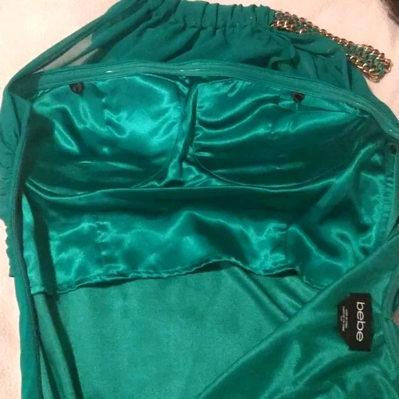 BeBe Elegant Chain Halter Backless Silky Sheer Dress - Picture 8 of 10